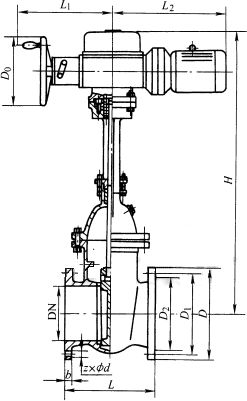 Z941T/W/H型鑄鐵電動楔式法蘭閘閥PN10~PN16外形尺寸圖